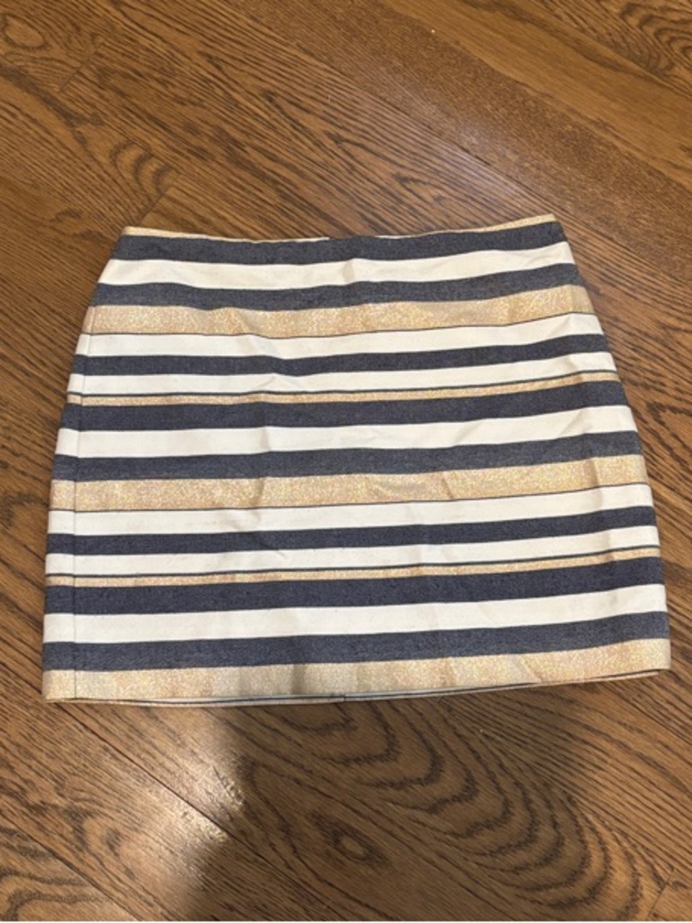 J. Crew Navy, White and Gold Striped Mini Skirt